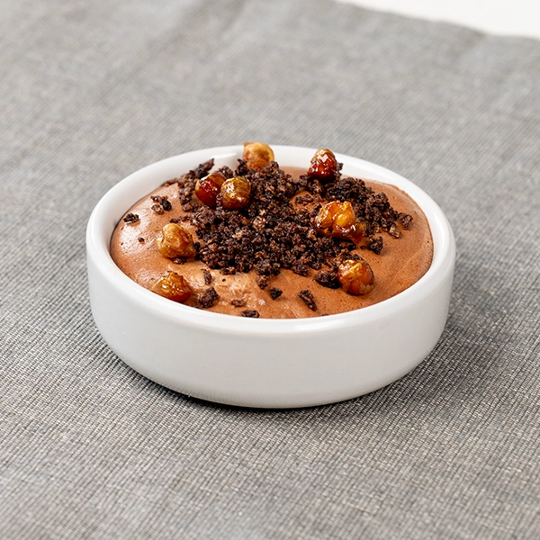 Mousse au chocolat aquafaba et pois chiches caramélisés